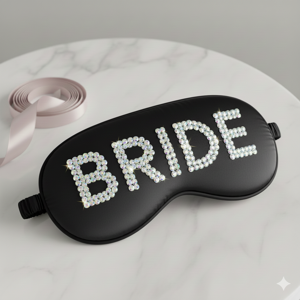 BRIDE Rhinestone Sleep Mask – Luxury Satin Bridal Eye Mask | Wedding & Bachelorette Gift