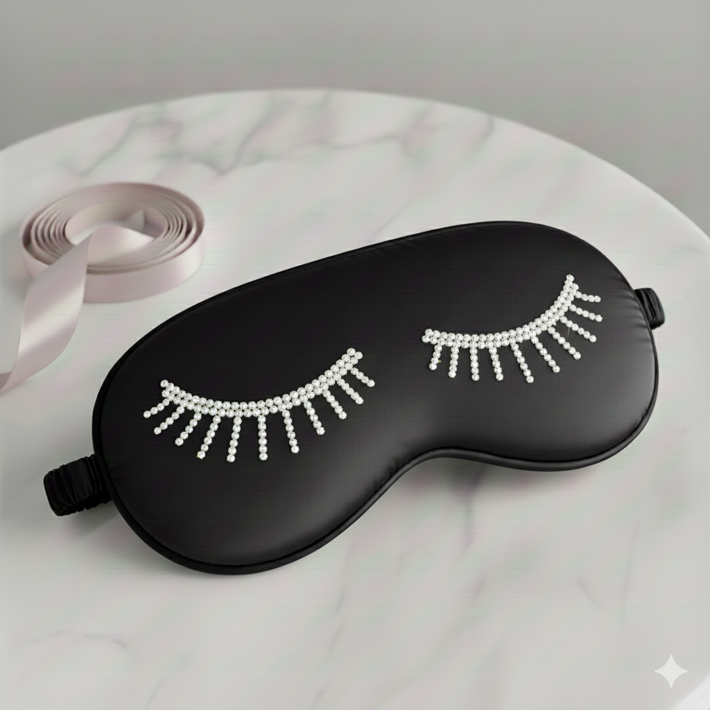 Glam Rhinestone Lash Sleep Mask – Black Satin Eye Mask | Luxury Beauty Sleep Gift